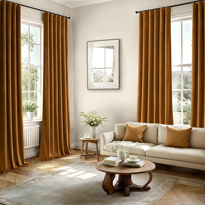 MIULEE Velvet Curtains 50W x 84L 2 Panels Golden Brown Blackout Curtains | - Image 5