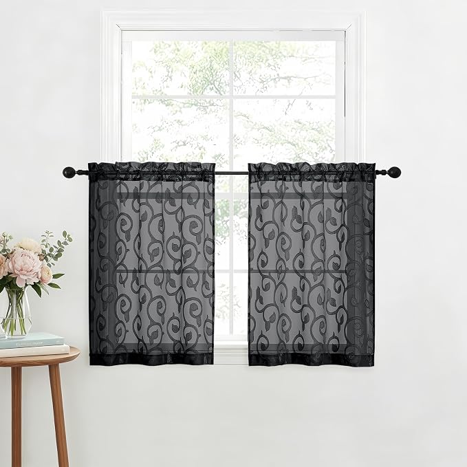 Furman Cafe Curtains 30 Inch Length 2 Panels Set, Elegant Geometric Jacquard by OWENIE