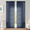 Navy Blue Sheer Curtain 90 Inches Long 2 Panels Set, Solid Filmy Drapes by OWENIE