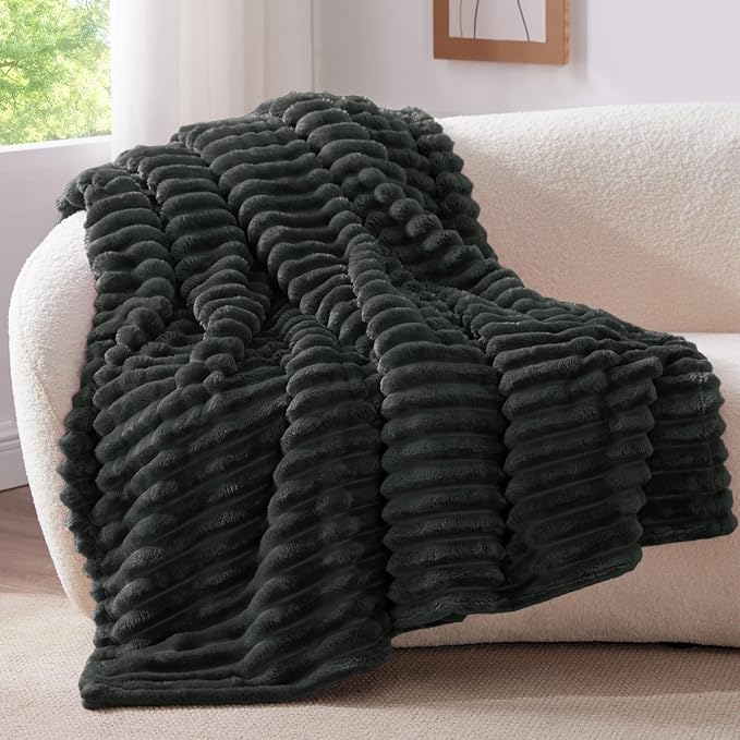 BEDELITE Ribbed Twin Blanket for Couch & Bed, Charcoal Grey, Warm Yet - Image 8