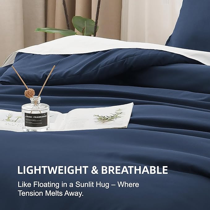 Litanika Navy Blue Twin/Twin XL Comforter Set, 2 Pieces Lightweight Solid Bedding Set, All Season Fluffy Bed Set (66x90In Comforter & 1 Pillowcase)