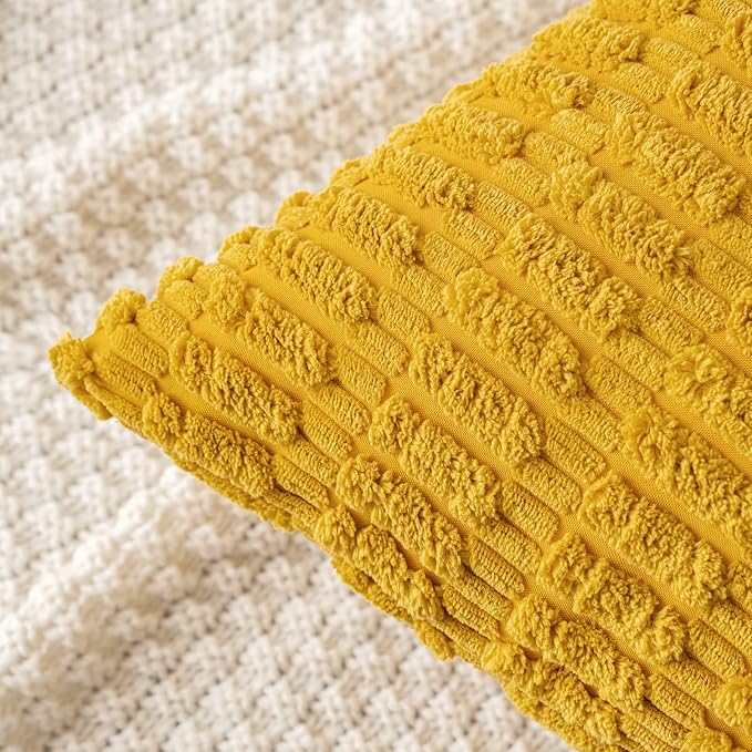 MIULEE Euro Corduroy Decorative Throw Pillow Covers 24x24 Mustard Yellow | Pack - Image 2