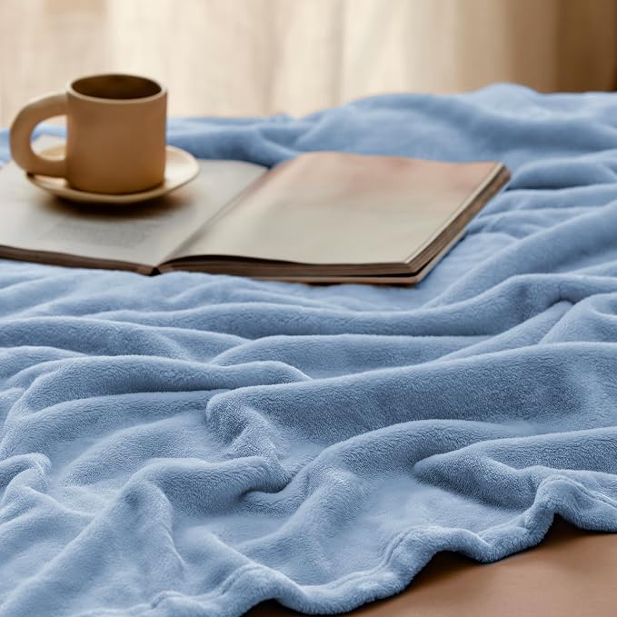Bedsure Fleece Throw Blanket for Couch Light Blue - Image 6