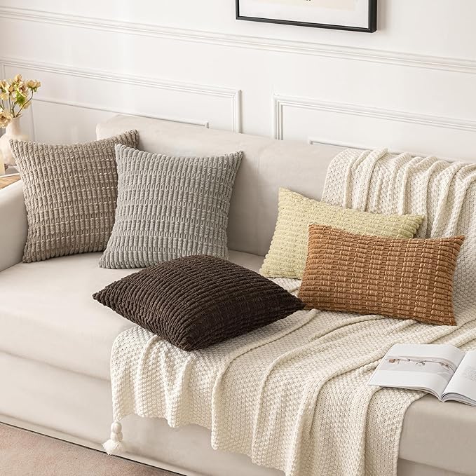 MIULEE Corduroy Decorative Throw Pillow Covers 16x16 Brown Pack of 2 | Soft - Image 3