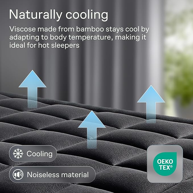 Ultra Soft Twin XL Size Mattress Topper - Viscose Made from Bamboo Pillow Top Mattress Pad for Back Pain Relief - Naturally Cooling for Hot Sleepers, Black