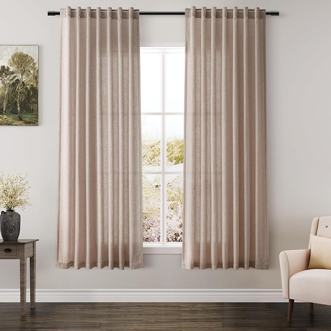 Oatmeal Linen Curtains 63 Inches Length 2 Panels Set by Nanspring