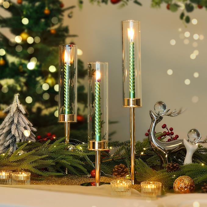 Hurricane Candle Holders Metal Candlestick Holder for Glass Taper Tall Candle Holders with Crystal Chimney Tube Candles Stands for Home Decor, Christmas, Dinning (18, Gold)