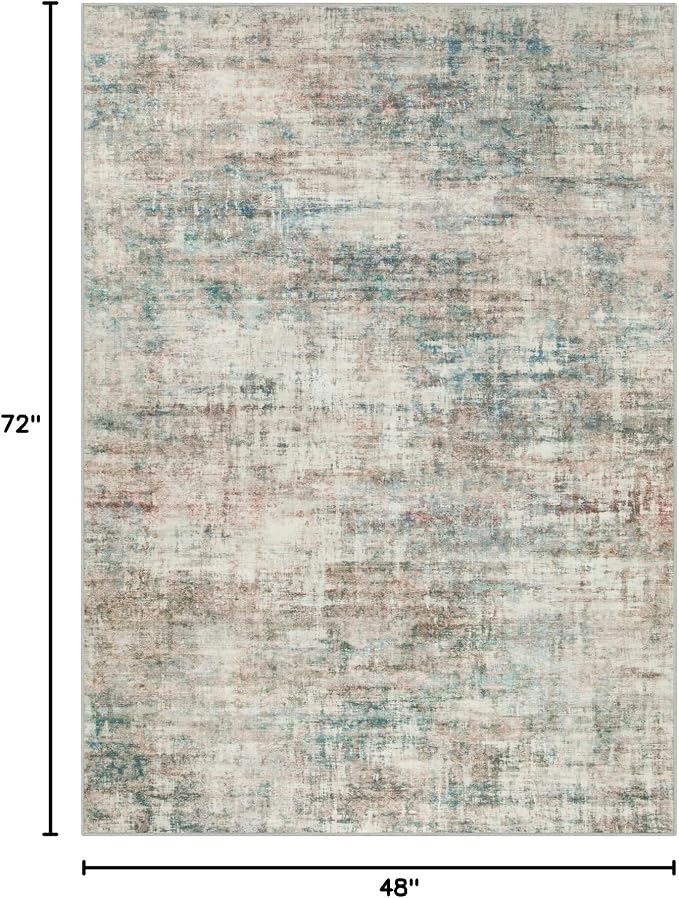 4x6 Area Rugs for Living Room: Washable Abstract Multi Color Badroom Carpet | - Image 2