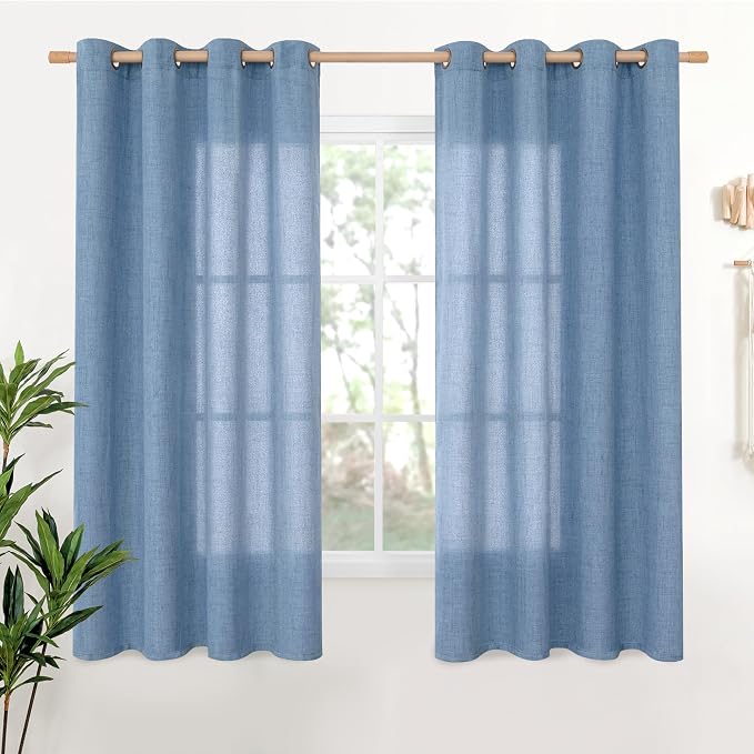 YoungsTex Blue Linen Curtains 68 Inch Length 2 Panels by YoungsTex