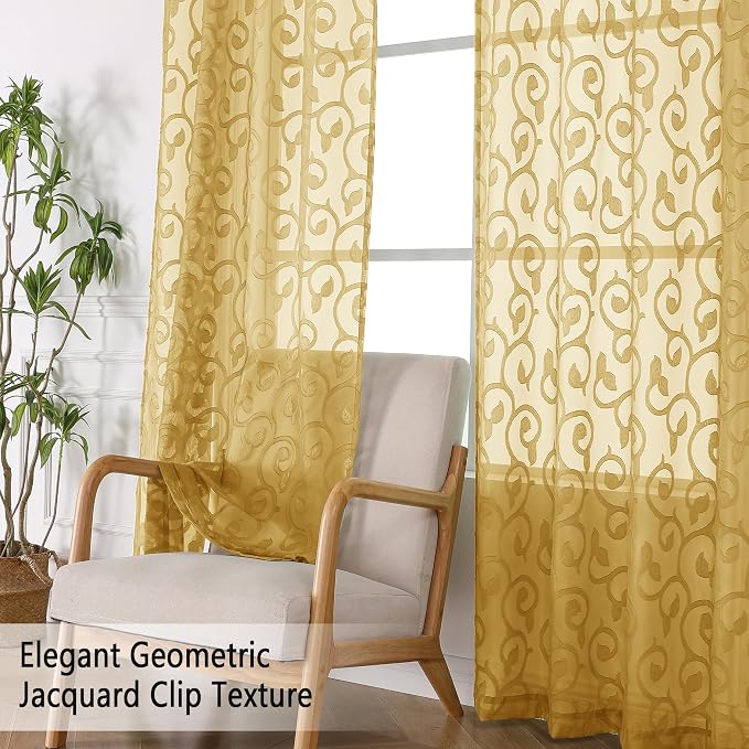 Furman Gold Sheer Curtains 96 inches Extra Long - Image 6