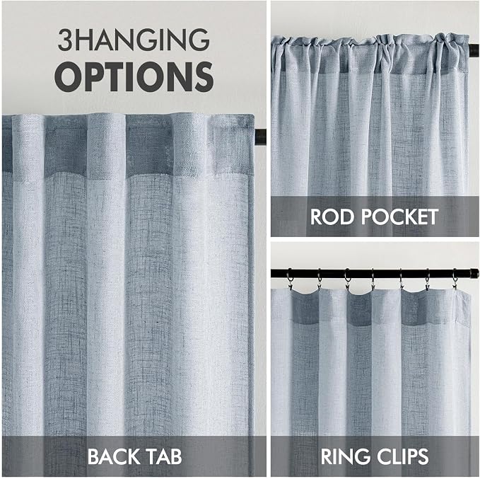 MIULEE Chambray Blue Linen Curtains 52x45 Inch Long - Image 3