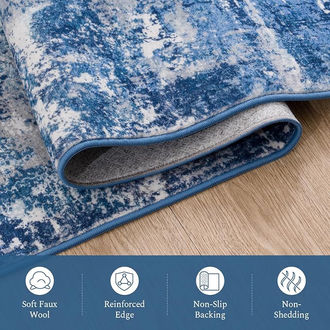 Rugflix 8x10 Area Rugs for Living Room, Washable Blue Grey Large Rug | Machine - Image 7