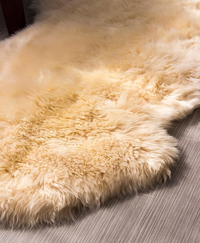 HUAHOO Premium Genuine Sheepskin Rug Beige Real Australia Sheepskin Natural - Image 3