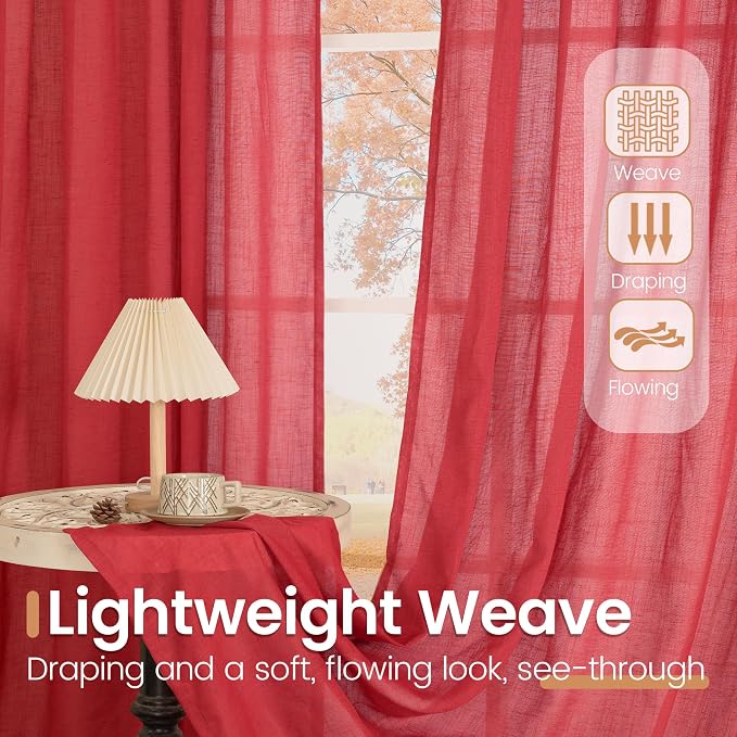 BGment Red Kitchen Curtains 36 Inch Length, Short Semi Sheer Drapes Lightweight - Image 4