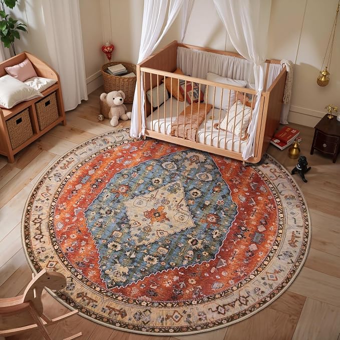 SERISSA 4ft Washable Non Slip Round Boho Area Rug - Image 2