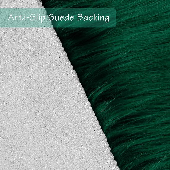 Emerald Green Faux Sheepskin Runner Rugs 2x6 ft, Fluffy Fur Couch Covers | Shag - Image 3