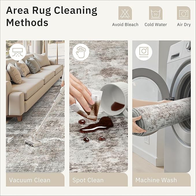 Soalmost 10x14 Area Rugs for Living Room Washable Rug Abstract Pink/Grey | - Image 9