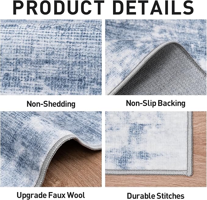 2'6''x8' Runner Rugs Washable Rug:Modern Abstract Hallway Blue White Carpet | - Image 5
