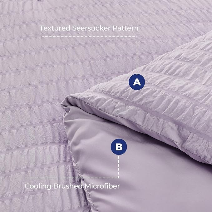 HYMOKEGE Lavender King Size Comforter Set Seersucker 7 Pieces, All Season Luxury Bed in a Bag for Bedroom, Bedding Set with Comforters, Sheets, Pillowcases & Shams