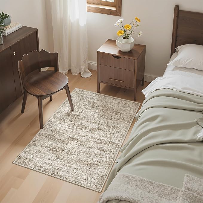 Soalmost 2x3 Washable Rugs for Kitchen, Small Area Rug Brown | Non-Slip Vintage - Image 6