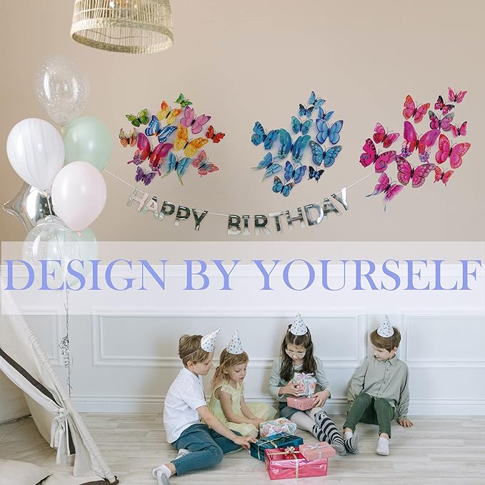 Butterfly Wall Decor 24/48 PCS, 3D Butterflies Stickers for Party Decorations with Magnets(Blue, 24)