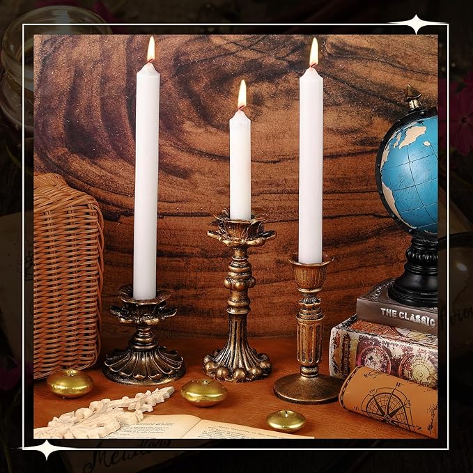 Suclain 6 Pcs Vintage Candlestick Holders Taper Resin Candle Holder Retro Antique Candle Holder Floral Decorative Candlesticks for Wedding Anniversary Table Centerpieces Fireplace Home Decor(Bronze)