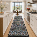 PLHXFR 2.6x10 Washable Runner Rug：Floral Indoor Kitchen Carpet Dark Black | by PLHXFRSoftAreaRugs