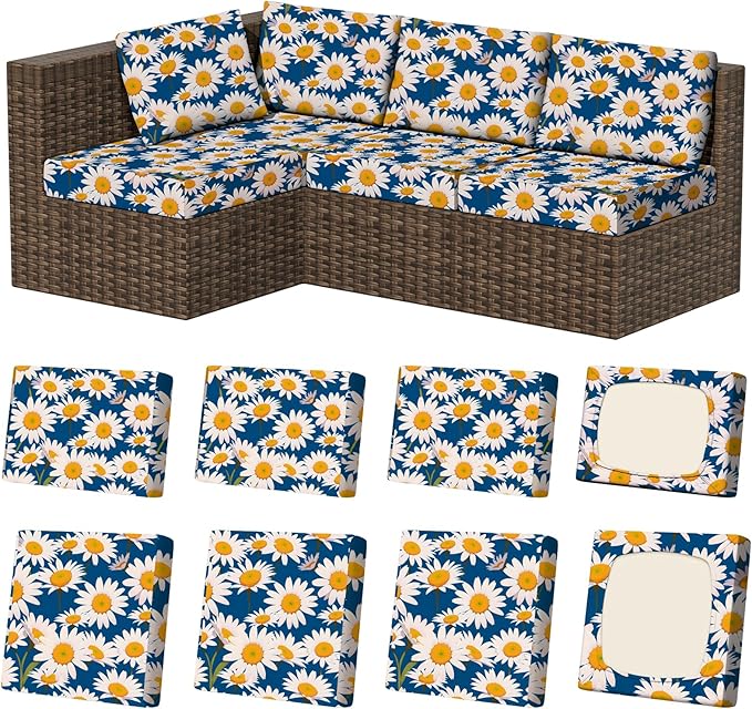 8Pcs Outdoor Cushion Covers, Stretch Patio Furniture Couch Chair Slipcovers | by VORSHAPE