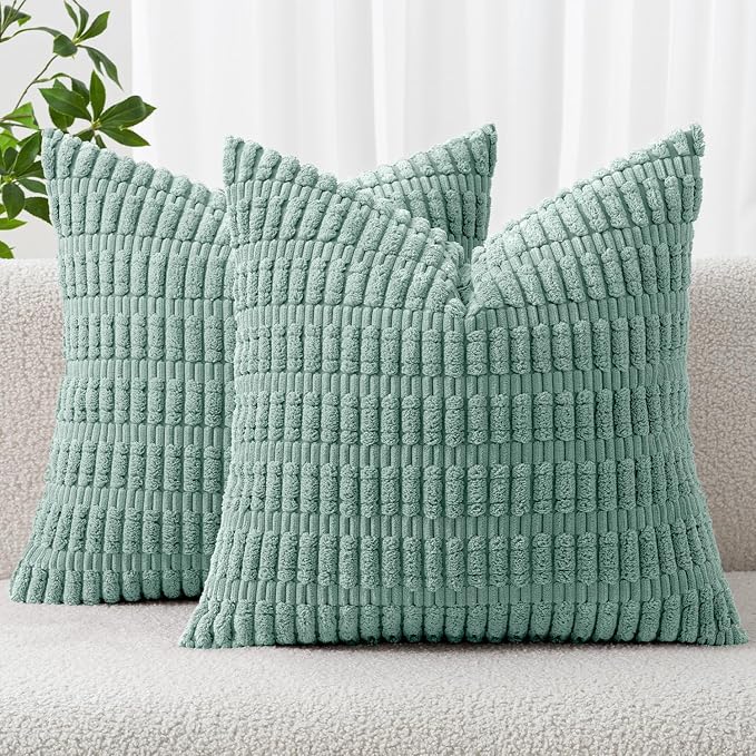 MIULEE Corduroy Decorative Throw Pillow Covers 20x20 Teal Green Pack of 2 | by MIULEE