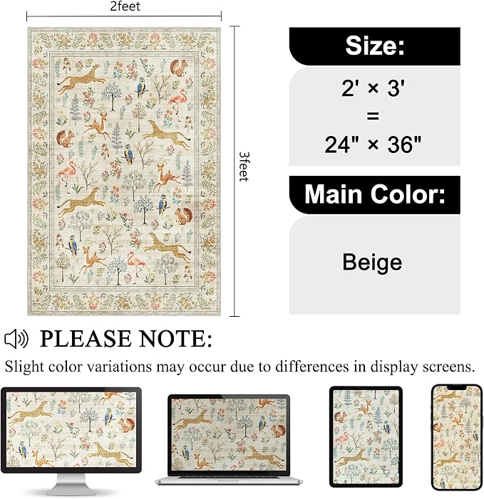 DUKINO 2x3 Entryway Rug, Washable Door Mat Animal Rug - Image 2