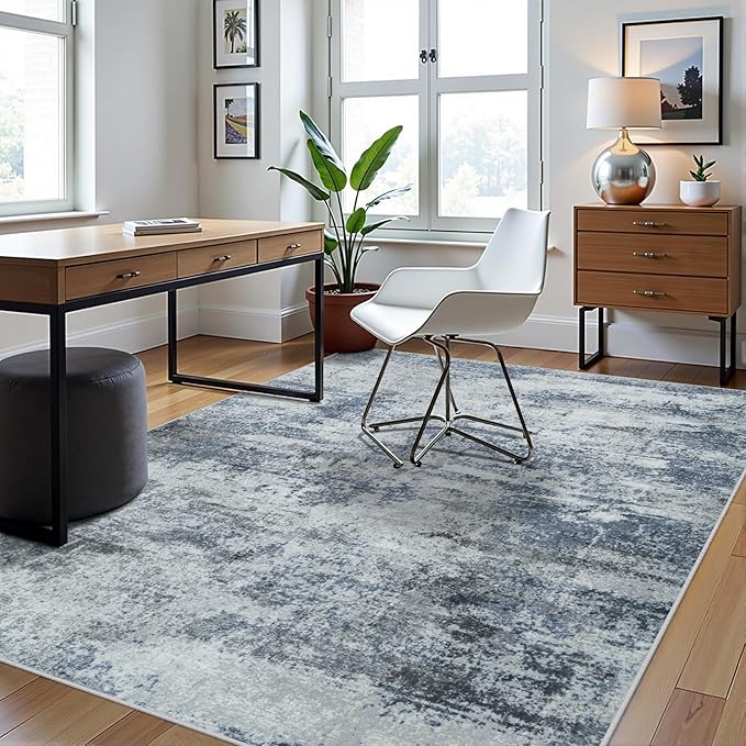 5x8 Area Rugs for Living Room Washable Bedroom Dining Room Blue Grey | Modern - Image 3