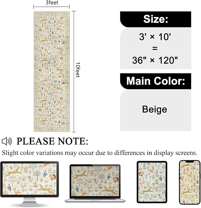 DUKINO 3x10 Washable Runner Rug, Non Slip Animal Rug - Image 2