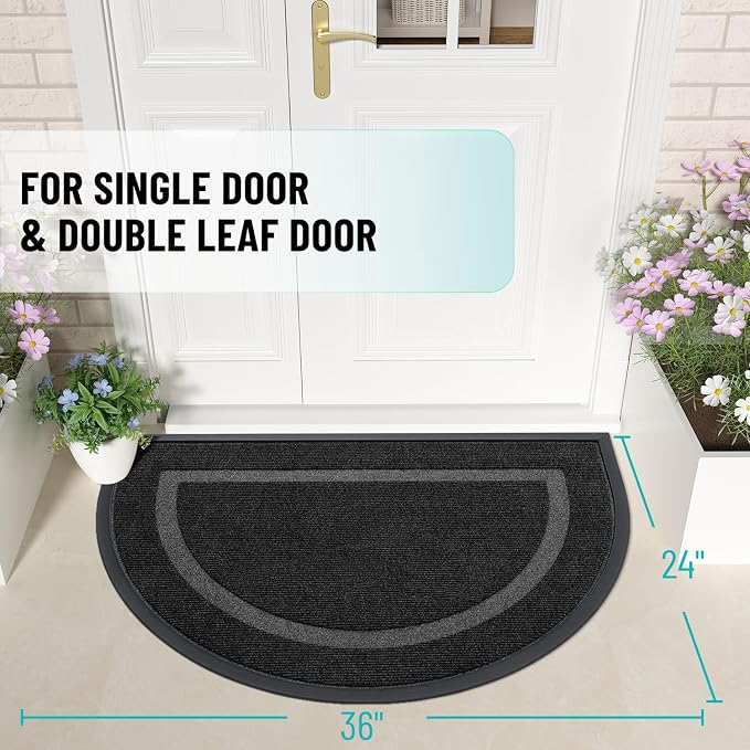 OLANLY Half Circle Front Door Mat Outside 35x23 All-Season Rubber Doormat | - Image 2