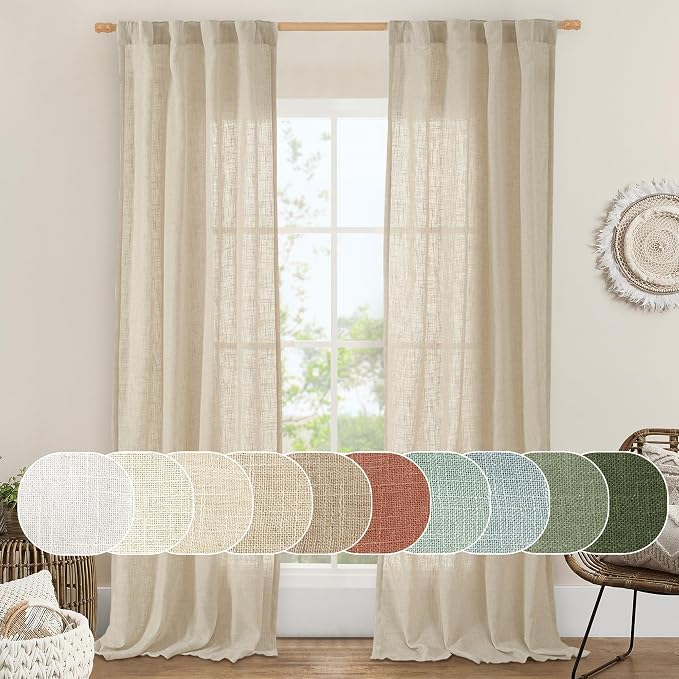 Linen Curtains 84 inch Length for Living Room Bedroom 2 Panels | Light Filtering by LAMIT