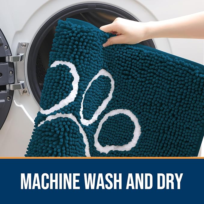 OLANLY Dog Door Mat for Muddy Paws 59x32, Paw Print Design Chenille Mud Mat | - Image 5