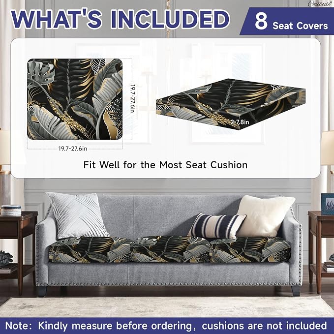 CALBODE 8 Pcs Stretch Indoor/Outdoor Seat Cushion Covers, Indoor/Outdoor Couch - Image 2