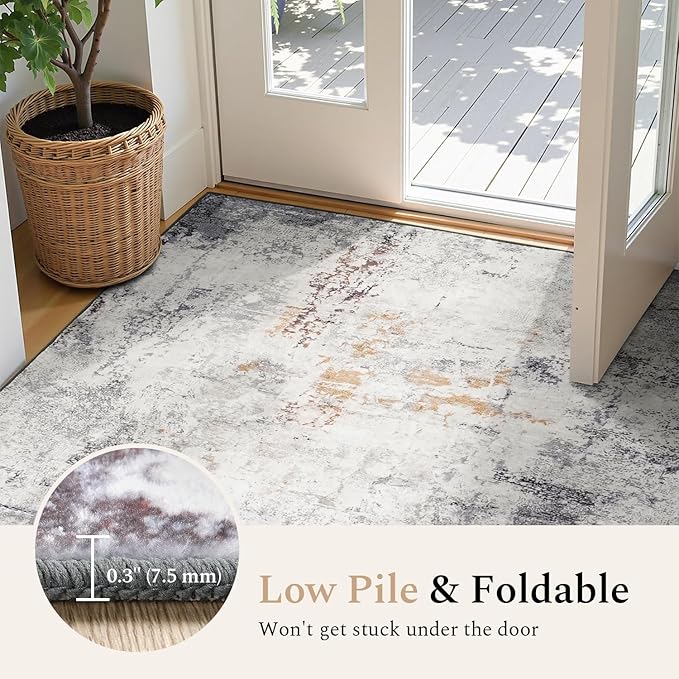 Rugflix 8x10 Area Rugs for Living Room, Washable Beige Grey Large Rug | Machine - Image 5