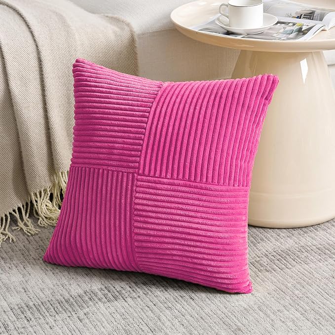 Fancy Homi 2 Packs Hot Pink Samll Decorative Throw Pillow Covers 14x14 Inch - Image 2