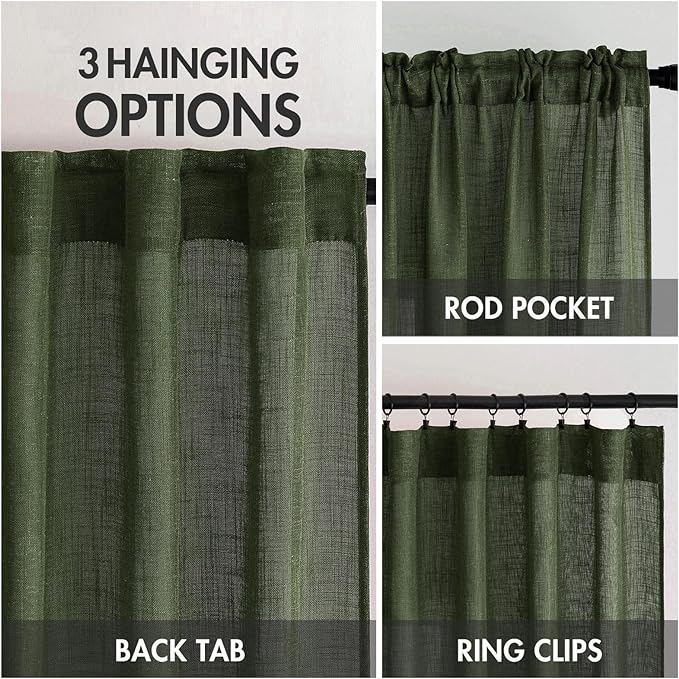 MIULEE Olive Green Linen Curtains 37x84 Inch Length - Image 3