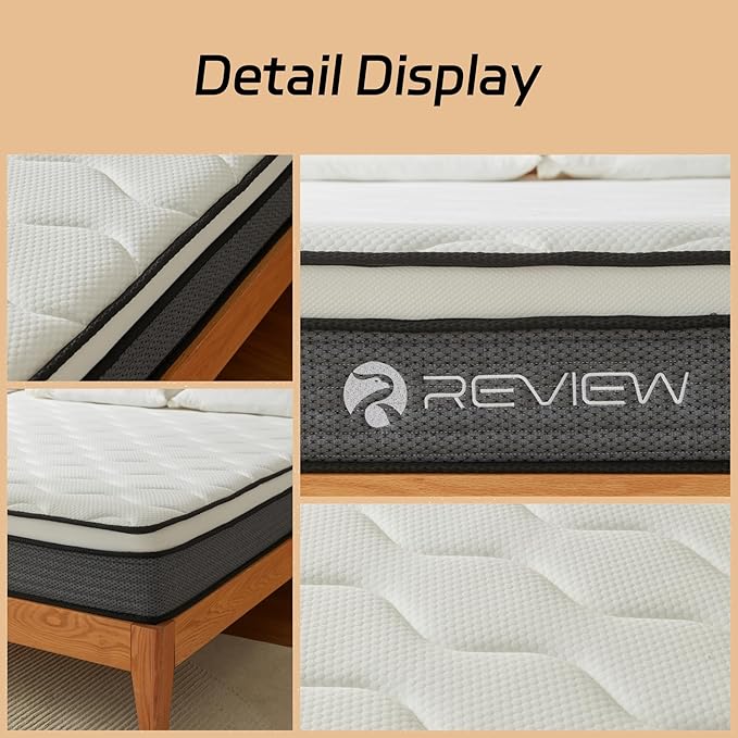 Queen Mattress, 10 Inch Queen Size Mattress in a Box, Memory Foam Hybrid Mattresses with Individual Pocket Spring for Motion Isolation & Silent Sleep, Pressure Relief, Medium Firm