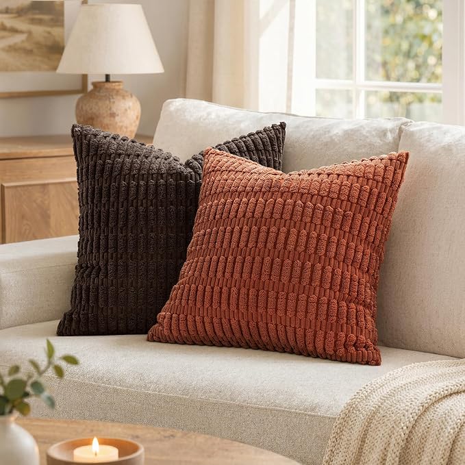 MIULEE Fall Corduroy Decorative Throw Pillow Covers 18x18 Rust Pack of 2 | - Image 7