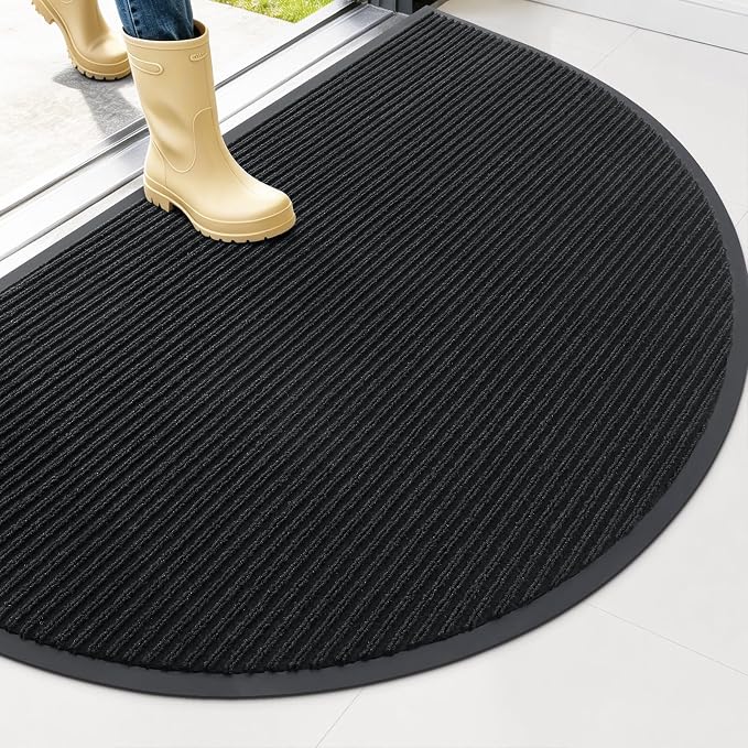 OLANLY Half Circle Front Door Mat 47x30, Waterproof Heavy-Duty Doormat | Black by OLANLY