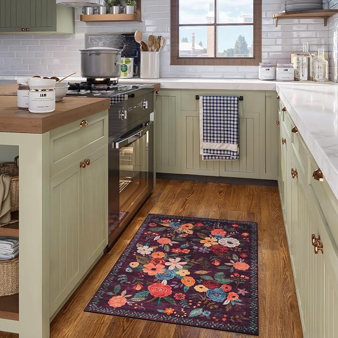 Floral Rug for Entryway, 2x3 Washable Kitchen Mat | Ultra-Thin Soft, Non-Slip - Image 3