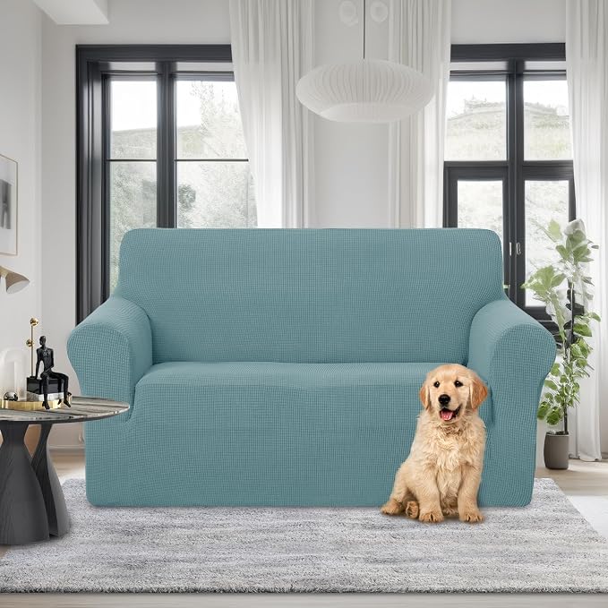 U-NICE HOME Loveseat Cover Stretch Couch Cover Sofa Slipcover, Light Blue | 2 - Image 2