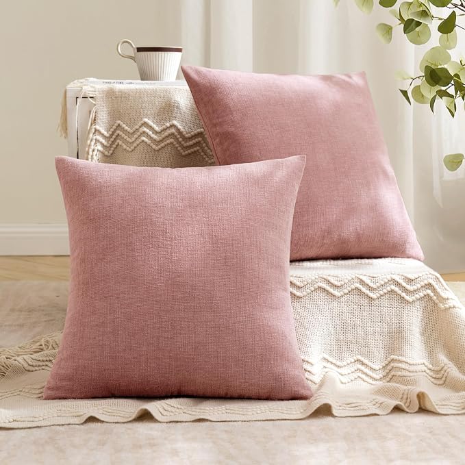 MIULEE Blush Pink Chenille Couch Throw Pillow Covers, 18x18 | Set of 2 - Image 2