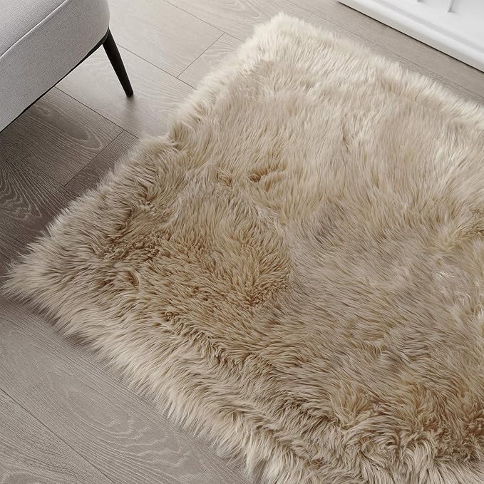 SERISSA 2x4 Fluffy Beige Faux Sheepskin Fur Area Rug - Image 8
