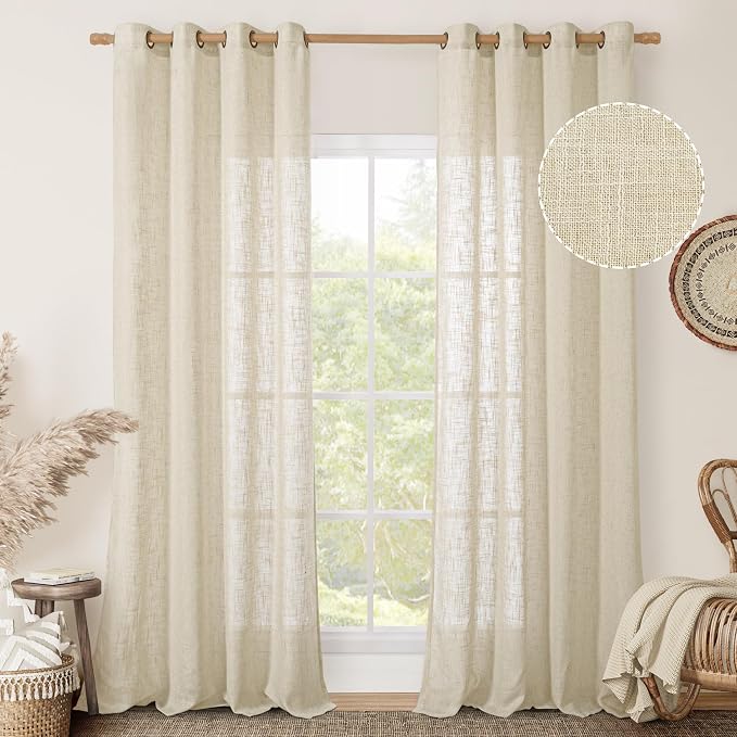 Beige Linen Sheer Curtains 96 Inches Long by LAMIT