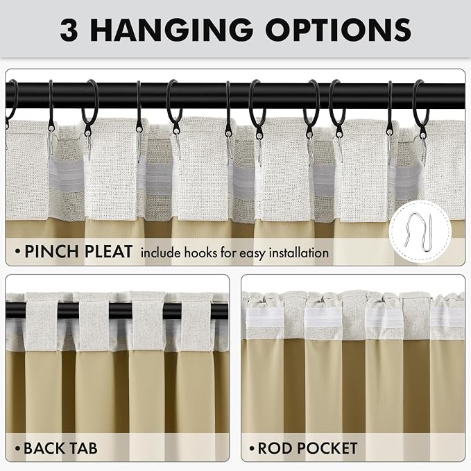 MIULEE 100% Blackout Linen Curtains 42 x 84 Inch Light Beige 2 Panels | Thermal - Image 5