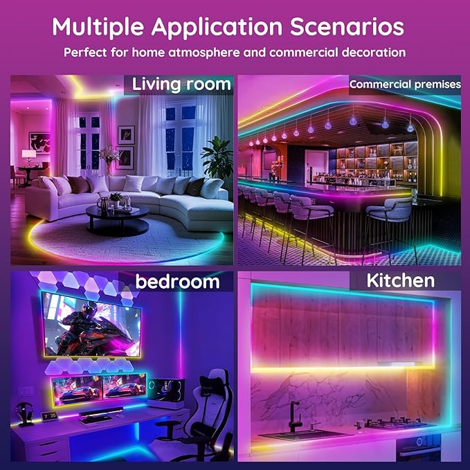 FBZ 50Ft Led Rope Lights, Flexible Neon Lights Control with App/Remote, Multiple Modes, IP65 Outdoor RGB Waterproof, Music Sync Gaming Light Strip for Bedroom Decor