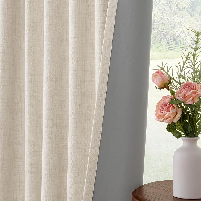 INOVADAY Linen Textured 100% Blackout Sliding Door Curtains 102x84 Cream | 1 - Image 7